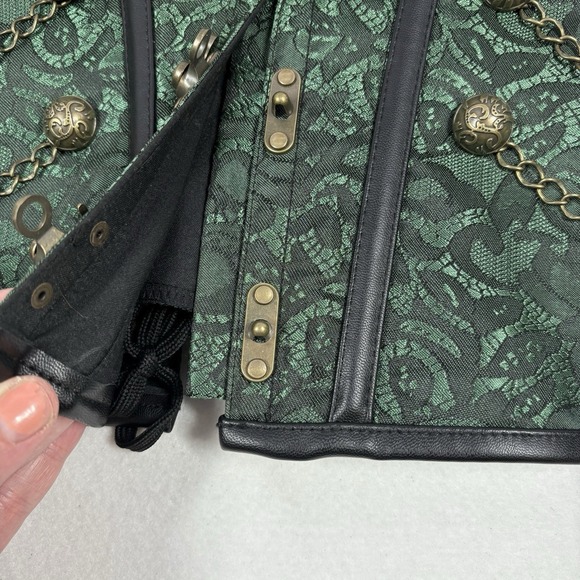 Charmian Green Gold Ornate Corset Whimsigoth Steampunk Regency Boustier Women XL - Picture 6 of 15